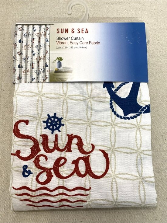 Sun & Sea Other - NEW Sun & Sea 72" x 72" Fabric Shower Curtain Patriotic Lighthouse Nautical